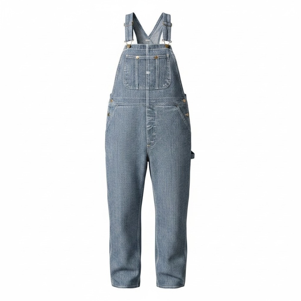 Vintage Big Smith Mens Bib Overalls Size 50x29 Blue White Stripe Cotton Painter